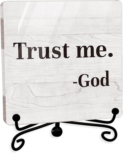 Modern Farmhouse Decor, Home Decor For Living Room, Boho Chic Aesthetic Shelf Decorations, Christian Trust Me God Acrylic Sign, Farmhouse Entryway Tv Stand Fireplace Coffee Table Decoration (16)