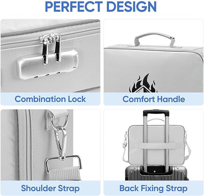 BALEINE Fireproof Document Box with Lock, Portable Fireproof Document Bag Waterproof Fire Proof File Boxes for Documents, File Organizer Box for Important Paperwork (Silver, 15''x11''x4'')