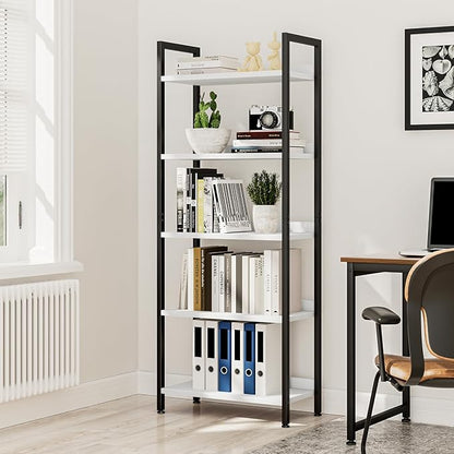 NUMENN Bookshelf, 5 Tier Bookshelves, Home Office Bookcase Shelf Storage Organizer, Free Standing Storage Shelving Unit for Bedroom, Living Room and Home Office, White&Black