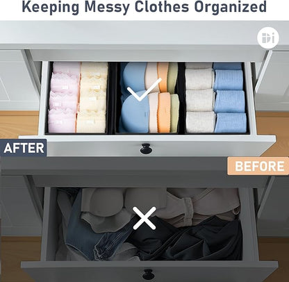 DIMJ Drawer Organizer Clothes - Underwear Organizer Small Closet and Storage Box Dresser Organizer,Drawer Dividers for Baby Clothes,Bra,Socks, Belt, Tie, Set of 6,Black