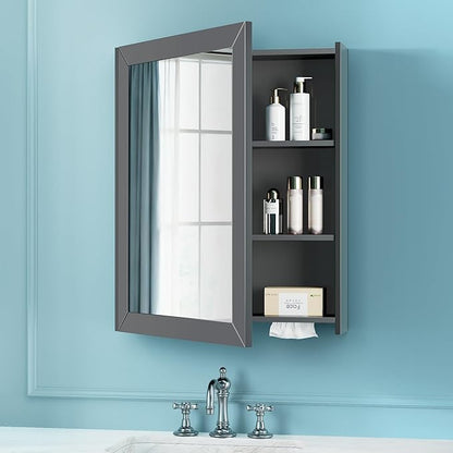 Bathroom Cabinet - Large Single Door 24x30 inchs Wall Cabinet Mirror Medicine Cabinet with Facial Tissues Slot and Multifunctional Storage Area