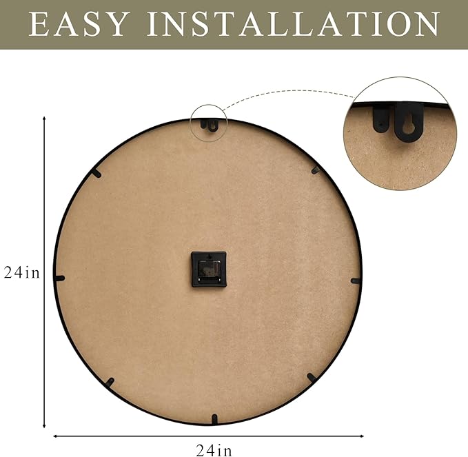 EMAX HOME 24 Inch Large Wall Clock Farmhouse Style - Brown Silent Non-Ticking Rustic Decor for Living Room, Kitchen, Bedroom