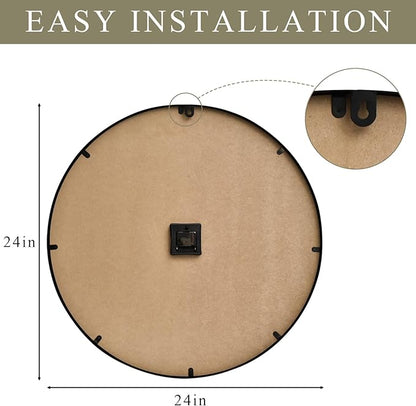 EMAX HOME 24 Inch Large Wall Clock Farmhouse Style - Brown Silent Non-Ticking Rustic Decor for Living Room, Kitchen, Bedroom
