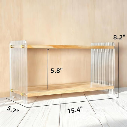Coffee Station Organizer 2 Tier, Solid Wood Mug Shelffor Coffee Bar,Matcha Station,Tea Storage - Holds Mugs,Beans,Syrup,Cups,Tirrers (Solid Pine Wood Color, 15.4" L x 5.7" W x 8.2" H)