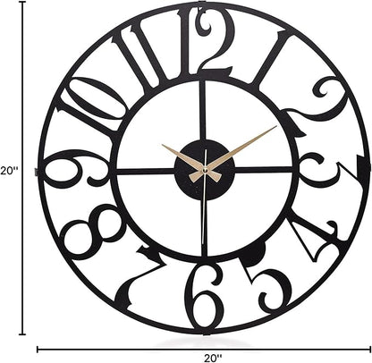 muyika Large Metal Wall Clock | 20 inch Size Silent Battery Operated Large Size Analog Black Wall Clocks | Modern Wall Decor for Living Room Bedroom Kitchen Home Office