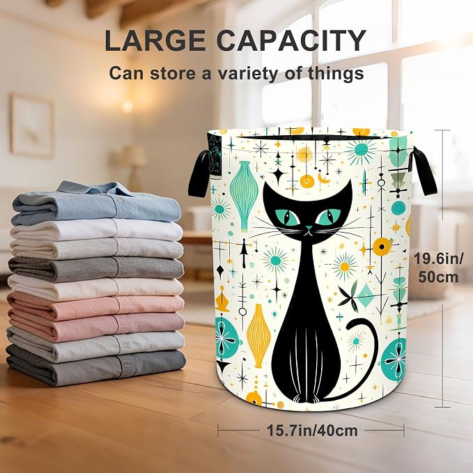 Cat Laundry Basket Waterproof Laundry Hamper Foldable Laundry Bag with Handles for Bedroom, Bathroom, Office, Clothes Storage