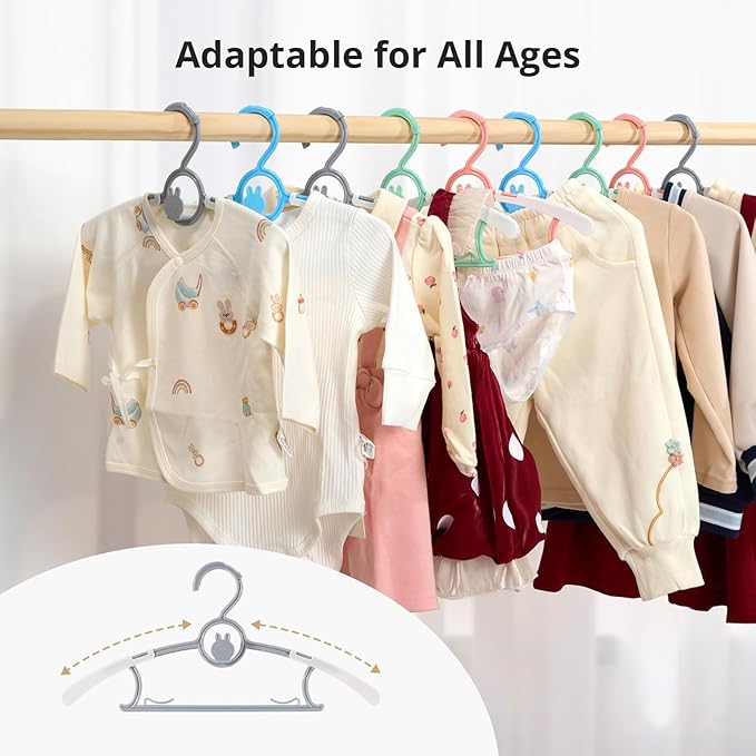 Baby Hangers for Closet Adjustable, Extendable & Stackable Kids Hangers, 11~14inch Non-Slip Plastic Kid Hangeres, Toddler Hangeres for Infant Baby Toddler Children Nursery Teen, Mix Colors, 40PCS