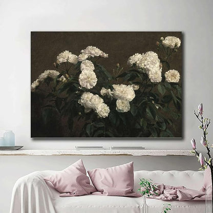 Canvas Painting Wall Mural Print Flower Painting French Country Decor Vintage Painting Antique Flower Print Vintage Flower Print Bedroom and Kitchen Office Wall Decoration 16x24inch Wood Frame