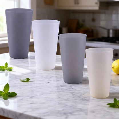 AOYITE Unbreakable Plastic Cups Reusable, 32 oz Plastic Tumblers set of 12, BPA Free Dishwasher Safe Large Drink Cup for Kids Kitchen Camping Party Outdoor (Grey Stone)