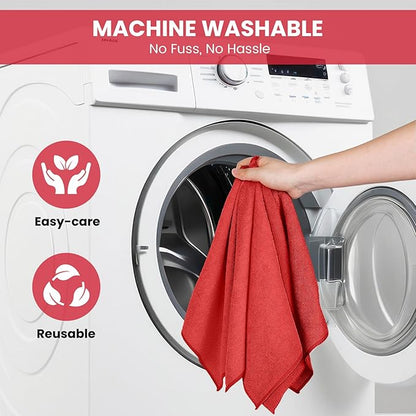 SIFANGKE Microfiber Cleaning Cloth, 12 Pack Red Cleaning Rags for Housekeeping, Reusable Microfiber Towels for Car, Kitchen, Bathroom and Household Cleaning Supplies, 11.8"X11.8"