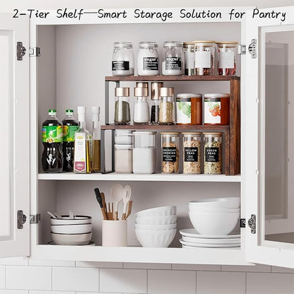 Kitchen Countertop Organizer, Spice Rack Cabinet Organizer Shelf Stackable Counter Corner Shelves Organization and Storage for Pantry, Counter top, Coffee Station Wood Rustic Brown