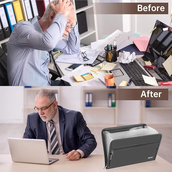 ENGPOW Accordion File Organizer,Fireproof 13 Pockets Expanding File Folder,Document Organizer Folder with Zipper＆Labels,Portable Home Travel Safe Storage for Letter A4 Files and More,Gray