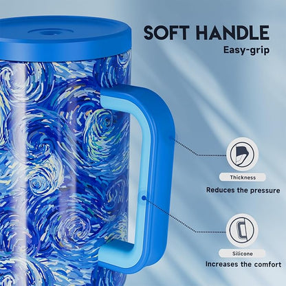 Meoky Tumbler with Handle and Straw for Women: 40 oz Stainless Steel Insulated Tumbler with Lid and Straw 100% Leakproof for Car Cup Holders - Travelers Commuters Workers, Van Gogh