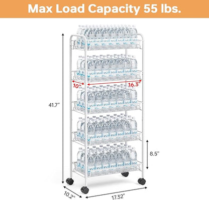 TOOLF 5-Tier Rolling Cart, Metal Utility Cart with 3 Hooks, Easy Assemble Mobile Storage Trolley On Wheels, Metal Shelving Units Kitchen Bathroom Laundry Room