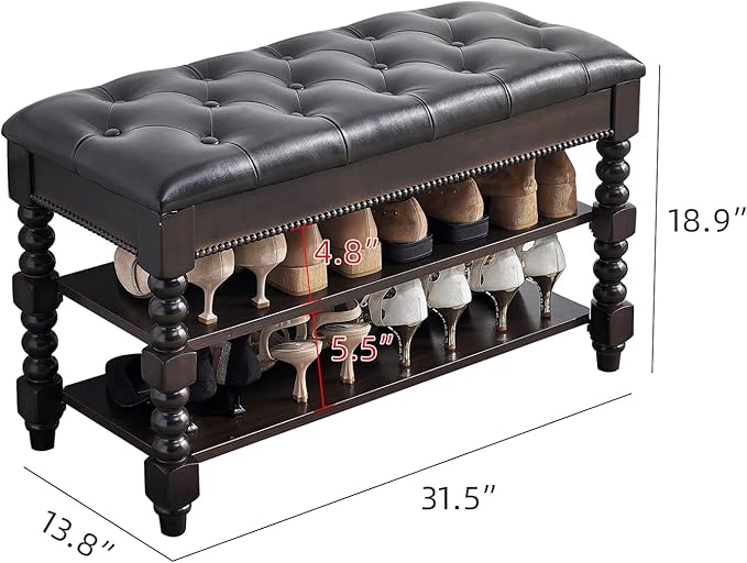 LEILISI Shoe Bench, Wood Storage Bench with Cushion Seat, Shoe Rack with Hidden Storage Space for Entryway Living Room Bedroom Hallway (Walnut, 31.5'')
