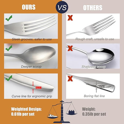 40 Pieces Silverware Set, Stainless Steel Flatware Set for 8, Matte Satin Polished Cutlery Set Include Forks Spoons and Knives, Dishwasher Safe Utensils Set for Home Restaurant