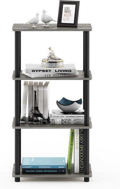 Furinno Turn-N-Tube No Tool 4-Tier Storage Shelf, Narrow, French Oak Grey/Black