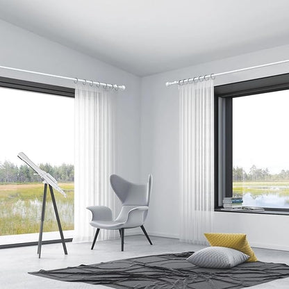 Thestoa Curtain Rods for Windows 30-46 Inch, 5/8" White Curtain Rods, Stainless Steel Small Curtain Rod for Bedroom, Living Room,Kitchen,Farmhouse, Outdoor Curtain rod White