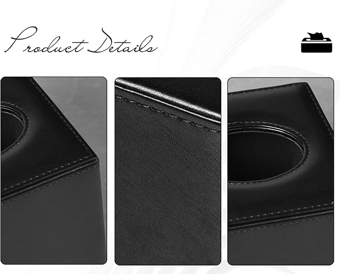 Tissue Box Cover Square Tissue Box Holder for Bathroom (Black)