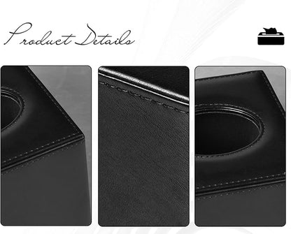 Tissue Box Cover Square Tissue Box Holder for Bathroom (Black)