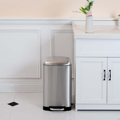 Amazon Basics Rectangular Small Trash Can with Soft-Close Step Pedal, Removable Inner Bucket, Hands-Free, Space-Saving, Smudge Resistant, 20l / 5.3 gallon, Nickel