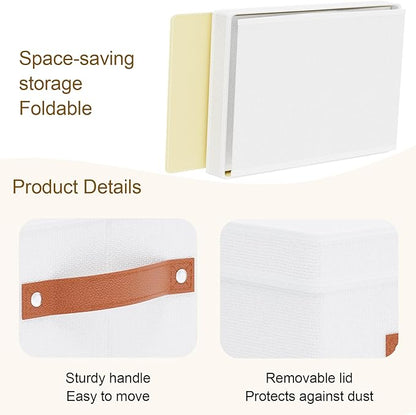YheenLf 1 Pack Storage Box with Lid, Storage Basket for Shelves with Handles, Fabric Closet Organizer, White, 16.5 x 11.8 x 10.2 Inch