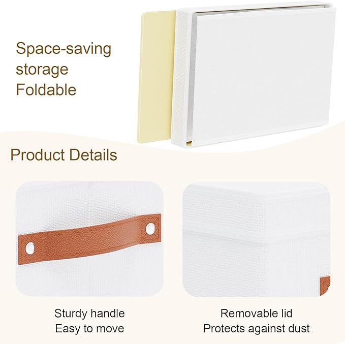 YheenLf Fabric Storage Bins with Lids, 15 x 9.8 x 8.3 Inch Storage Boxes for Shelves Wardrobe Bedroom, Closet Organizers with Handles, White, 3-Pack