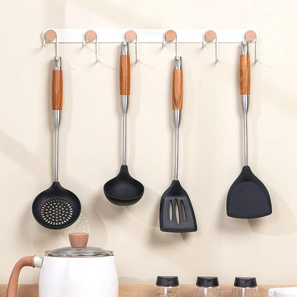 FJNATINH Silicone Spatula,Turner,Ladle,Skimmer Tool Set,Stainless Steel Non Stick Heat-Resistant Cooking Utensils BPA Free Kitchen Utensils Cookware Wooden Handle,4 Pieces