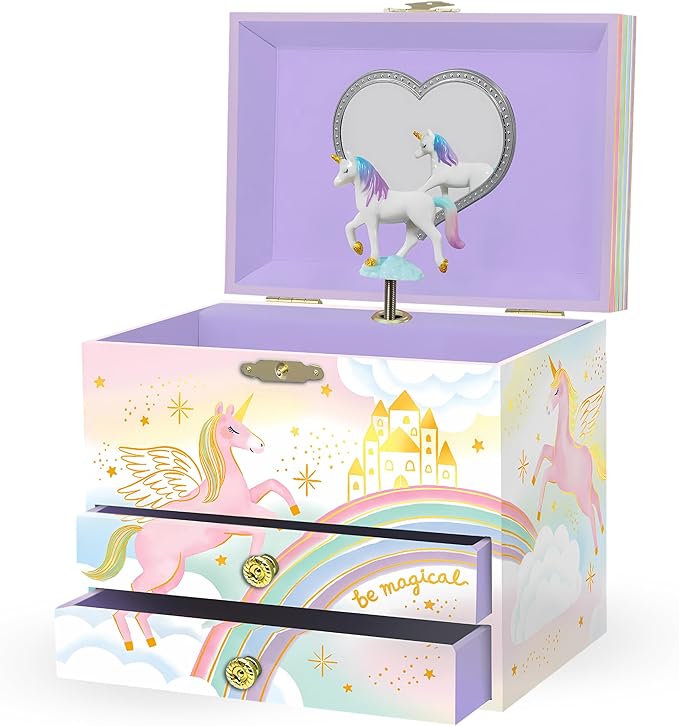 Giggle & Honey Musical Unicorn Jewelry Box for Girls - Kids Music Box, Unicorn Birthday Gifts for Little Girls, Jewelry Boxes, 6.8 x 5.3 x 6 in - Ages 3-10