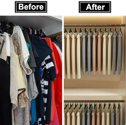 POZEAN Pants Hangers with Clips for Women 30 Pack, 12Inch Adjustable Heavy Duty Skirt Hangers, Space Saving Non-Slip Shorts Jeans Trousers Clothes Hangers, Green