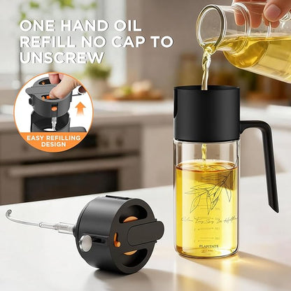 2Pcs 17oz Premium Olive Oil Sprayer for Cooking, 2 in 1 Glass Olive Oil Dispenser Bottle for Kitchen Gadgets, Spray Bottle with Portion Control for Salad, Frying, BBQ (Black & Blue)
