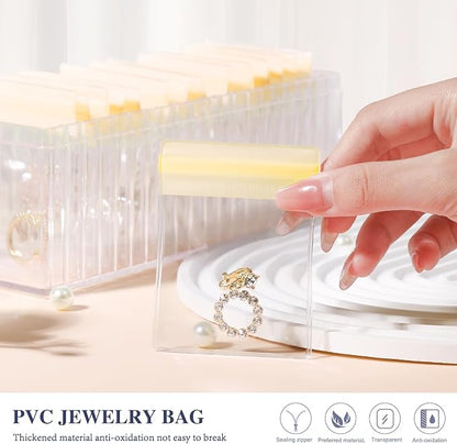 HOMEHIVE Acrylic Jewelry Box Organizer, Clear Jewelry Organizer Holder with 20 Portable Anti Tarnish Jewelry bags, Travel Jewelry Case for Earrings/Rings/Necklaces for Women Girls, Yellow