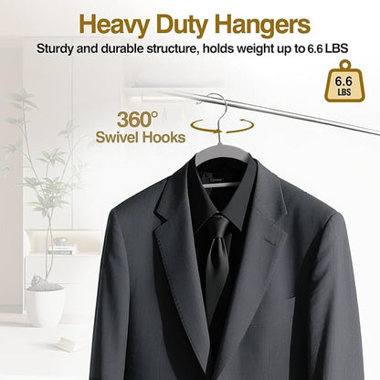 Plastic Hangers 50 Pack, 16.5 in Heavy Duty Clothes Hangers with 360° Swivel Hook, Non-Slip Bar & 0.2" Ultra-Slim Space-Saving Organizers for Coats, Pants, Suits, Shirts, Light and Dark Gray