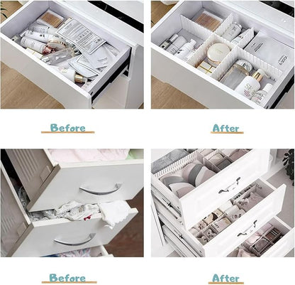 20 Pack Cuttable Drawer Dividers, Plastic Drawer Organizer Set, Storage Dividers for Closet & Kitchen Drawers, White/Blue