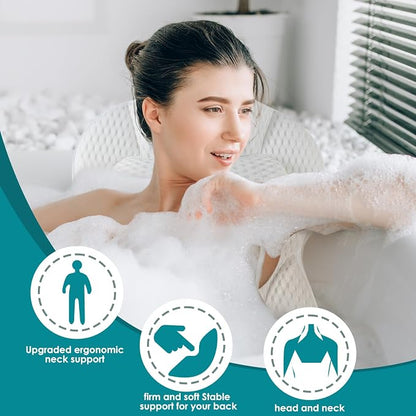 Bath Pillows for Tub,Luxury Bath Pillow for Neck and Back Support-with Comfortable Breathable Cotton 6 Non-Slip Suction (Extra Thick Style)