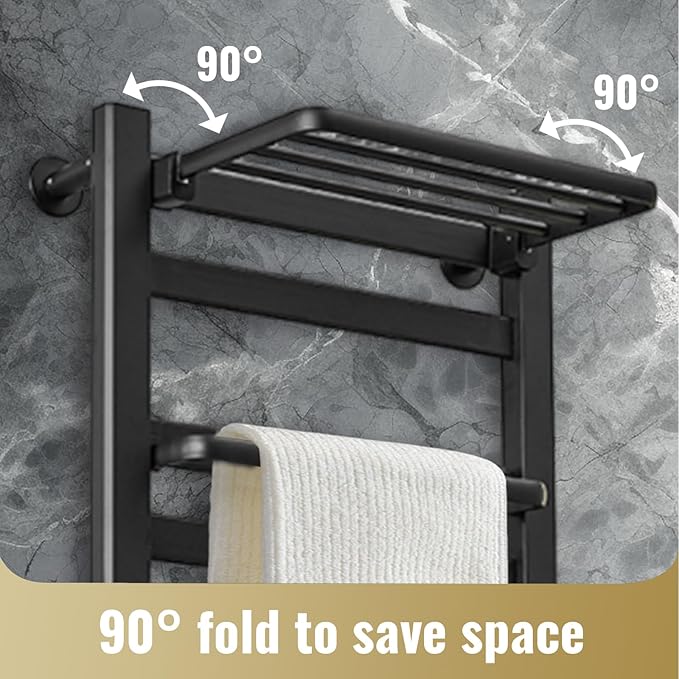 Heated Towel Rack for Bathroom Towel Warmer Racks Wall Mounted with Shelf,Timer & Temperature Multi-Level Adjustments with 10 Bars for Bathroom Shower Hot Tub(Black)