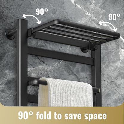 Heated Towel Rack for Bathroom Towel Warmer Racks Wall Mounted with Shelf,Timer & Temperature Multi-Level Adjustments with 10 Bars for Bathroom Shower Hot Tub(Black)