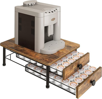 YATINEY Coffee Pod Drawer Holder, 70 Capacity Coffee Capsule Storage Organizer, 2-Tier Coffee Pod Drawer for K Cup, for Home Kitchen, Rustic Brown KH28BR