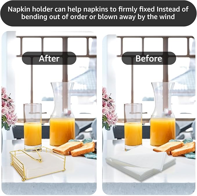 3PCS Napkin Holders for Paper Napkins, Gold Flat Napkins Holders, Metal Napkin Dispenser for Kitchen Tables, Farmhouse, Dinner, Outdoor