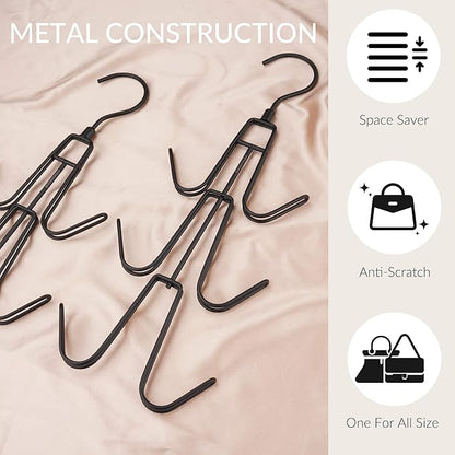 ZEDODIER Purse Hanger Organizer for Closet, Hanging Bag Holder, Keeping Purses Visible and in Good Condition, Metal Handbag Storage Hook Backpack Rack Space Saving Hanger, Black