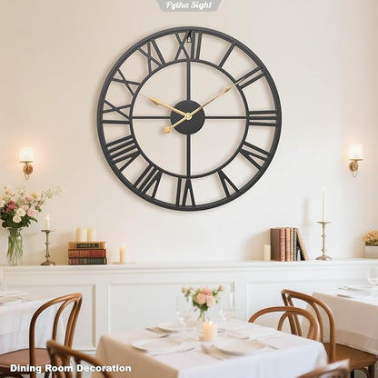 Pytha Sight 29.5 Inch Extra Giant Large Wall Clock,Oversized Modern Decorative Black Metal Roman Numeral Wall Clocks for Living Room,Kitchen Decor,Perfect Housewarming Gifts for a New Home