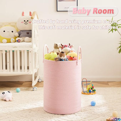 Artfeel Laundry Basket,Woven Cotton Rope Laundry Hamper,80L for Decorative Storage of Dirty Clothes,Toys and Blankets in Bathroom,Baby Room and Living Room