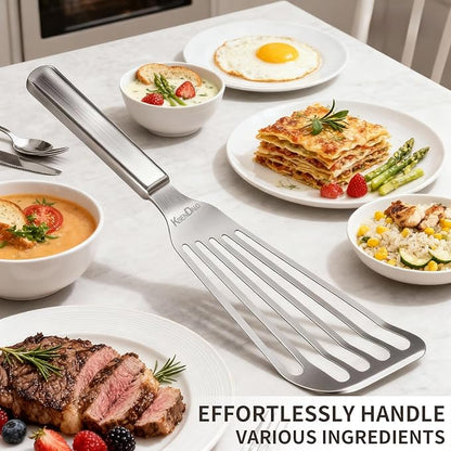 KSENDALO Flexible Fish Spatula Stainless Steel, One-Piece Slotted Metal Turner Flipper for Eggs & Cooking, Dishwasher Safe, Silver