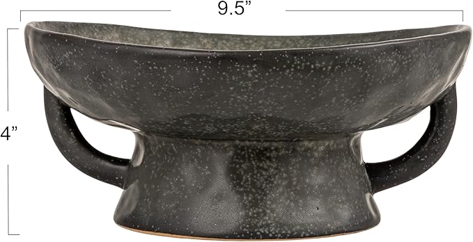 Creative Co-Op Stoneware Footed Pedestal Bowl with Handles, Reactive Glaze, Black