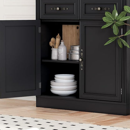 BORNOON 71.4" Tall Bookshelf with Drawers & Cabinet, 5-Tier Floor Standing Bookcase with Storage Doors, Adjustable Shelves & Metal Handles, 31.5" Wide Organizer for Home Office, Living Room