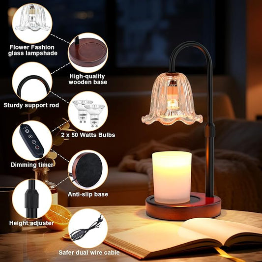 Candle Warmer Lamp Electric Timer: Dimmable Candles Warming Lamps - Height Adjustable Burner Jar - No Flame Scented Melts Wax - All Candle Jars Home Decor Table Light