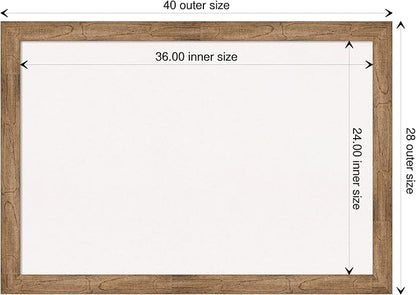 Amanti Art White Cork Board for Wall, 28x40 Vision Board with Brown Wood Frame, Large Corkboard Office Decor for Home Organization, Rustic Farmhouse Corkboard Pinboard to display items for home