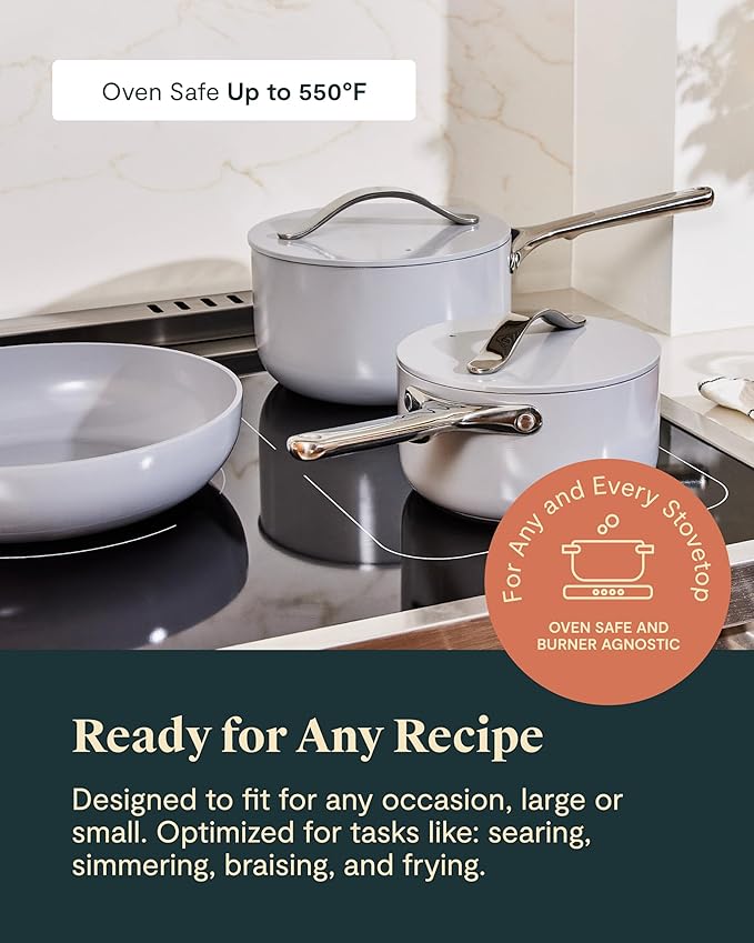 Caraway 24-Piece Nonstick Ceramic Cookware Set - Includes Fry Pans, Sauce, Sauté Pan, Dutch Oven, Petite Cooker, Stir Fry, Rondeau, Stock Pot, Lids & Storage Organizers - White