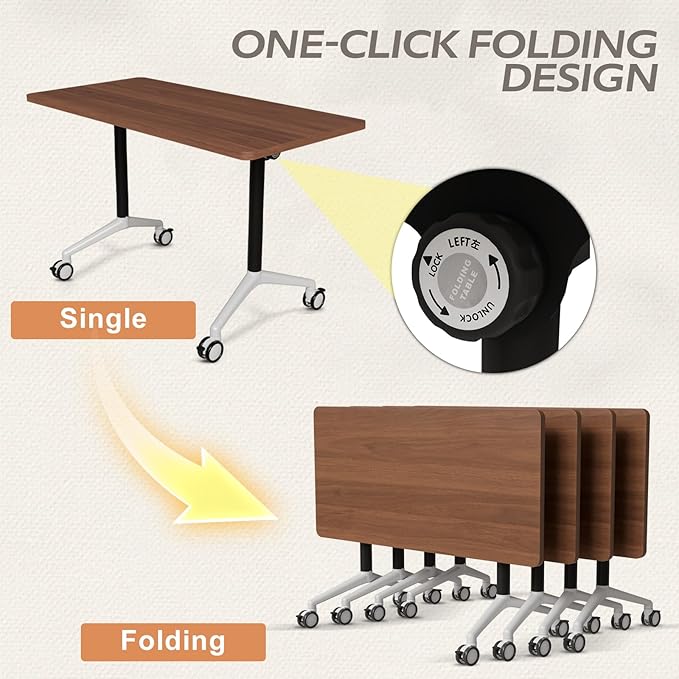 Folding Conference Table，Modular Conference Room Tables with 360° Mobile Silent Wheels, Modern Flip Top Locking Rolling Meeting Table for Office Classroom School Business Space Saving (2, 70.8in)