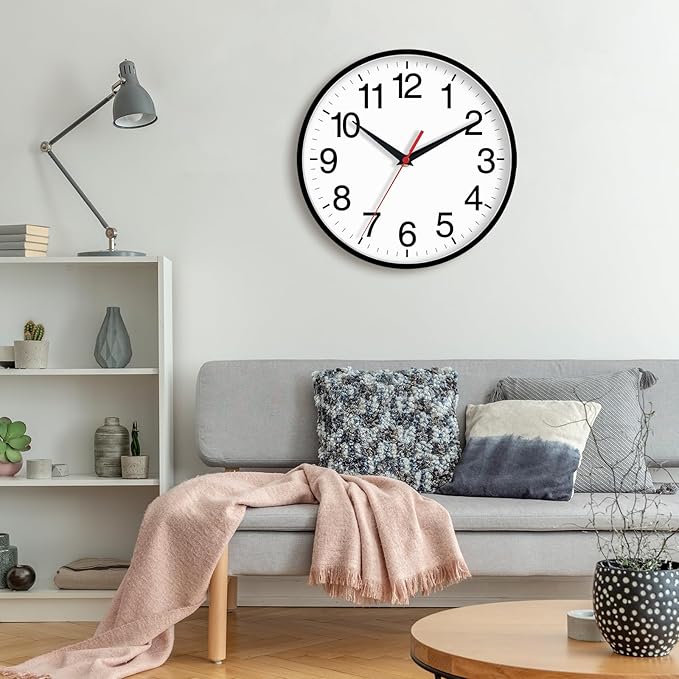 Rohioue 16 Inch Wall Clock Modern Battery Operated Silent Non Ticking Large Analog Clock for Living Room Office Home Bedroom Kitchen Bathroom(Black)